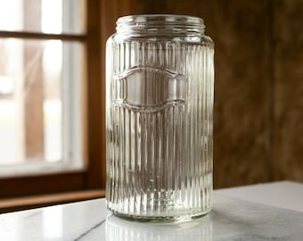 HOOSIER STYLE CABINET Sneath Co Clear Glass Jar Canister Ribbed No Lid 8 inches