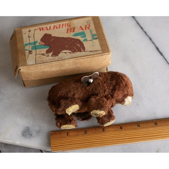 Jouet Mécanique Ancien Ours Qui Marche – Sonsco, Made In Japan, 1946-1954, 14 Cm