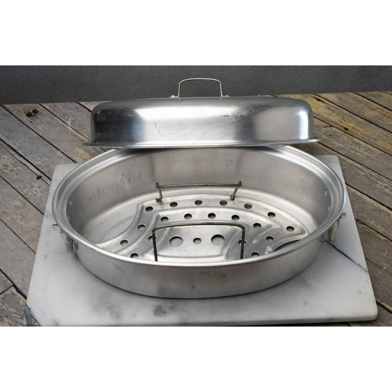 Vintage MIRRO Aluminum Oval Roaster Pan Vented Lid With Trivet - Etsy