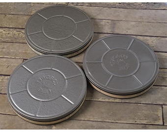 Vintage COMPCO Coronet Films 16mm 400' Gray Film Canisters Empty 7”-Set of 3