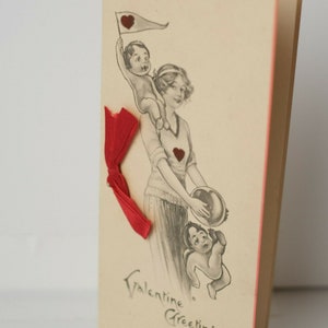 Valentine Vintage Soccer Sports Fan Mother with Children Ribbon Pencil Sketch