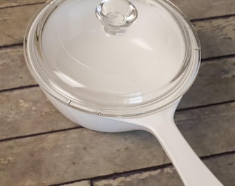CORNING WARE P-81-B Fry or Saute Pan 1 Pint White with Lid Range Oven Microwave