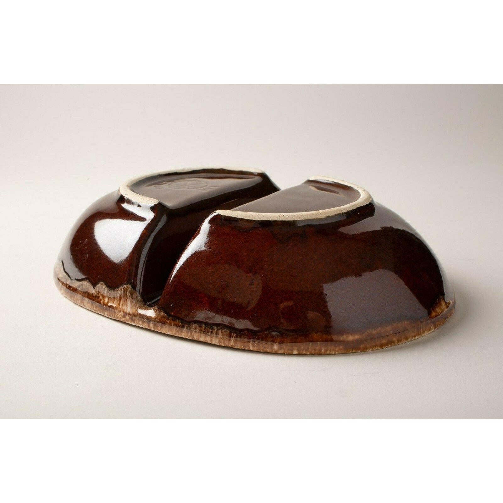 Vintage Kathy Kale Brown Drip Glazed Pottery Divided Serving Dish