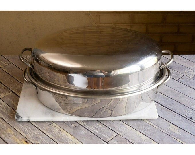 Vintage LIFETIME COOKWARE T304 Stainless Steel Oval Turkey Roaster W