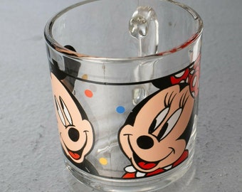 Vintage Mickey and Minnie Mouse Disney Clear Glass Mug Coffee Cup Anchor Hocking USA