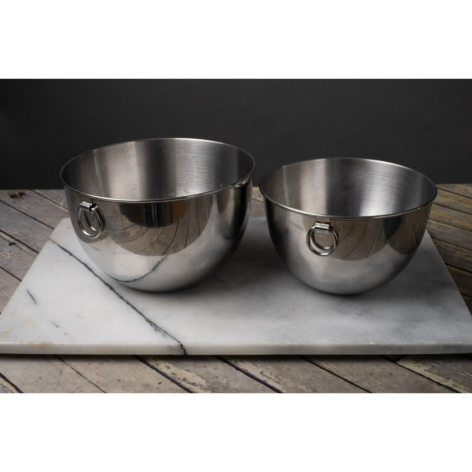 Revere Ware Set of 3 Stainless Steel Mixing Bowls D Rings Plastic