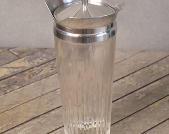 INDIANA GLASS Cocktail Shaker Clear Glass Chrome Top 10" Tall MCM 1950s Excellent Condition