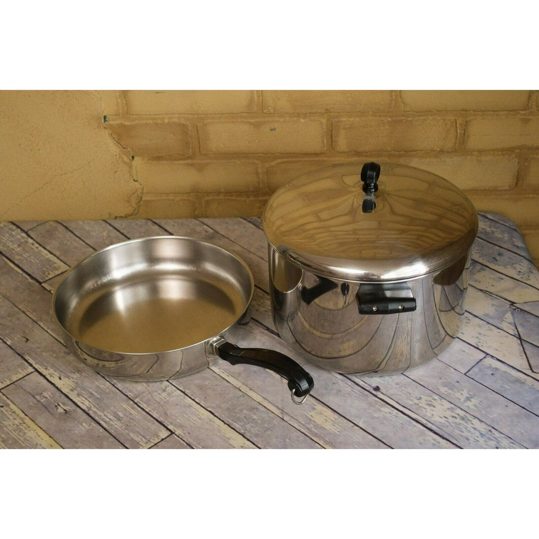 Vintage FARBERWARE Cookware SS Aluminum Clad 8 Quart Stock Pot, 10 Fry