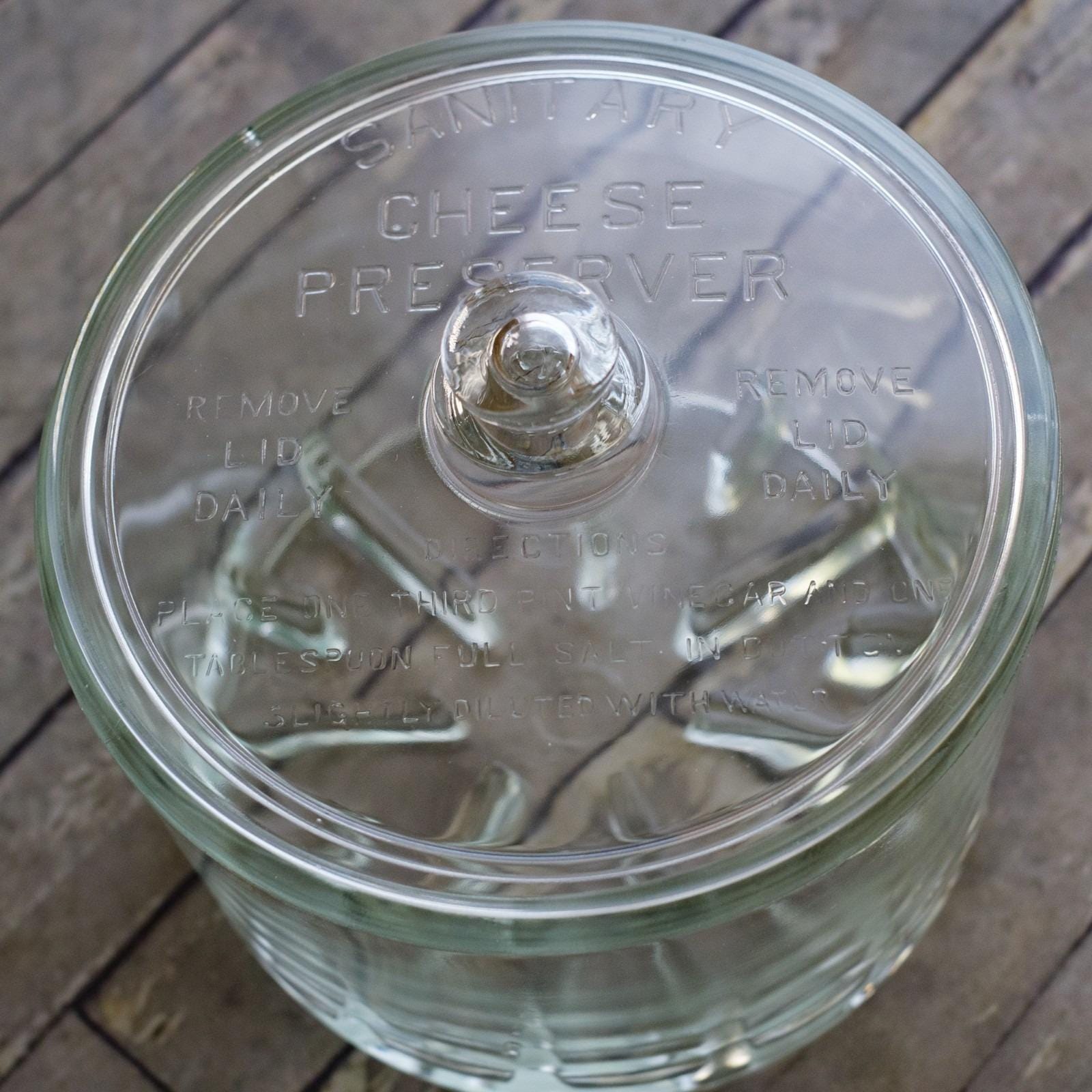 SANITARY CHEESE PRESERVER Clear Glass Dish Jar Round with Lid 7.5" Clean Vintage
