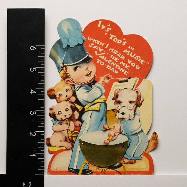 Vintage Valentine Mechanical Anthropomorphic Dog Playing Drums and Band Leader