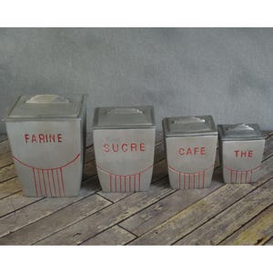 ANTHROPOLOGIE French Cast Aluminum Kitchen Canisters Nesting-Set of 4 Vintage image 1