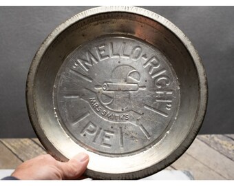Vtg MRS SMITH’S Mello-Rich Pie Tin Pan 9.5&quot; Round w/ Vent Holes Rolling Pin Logo