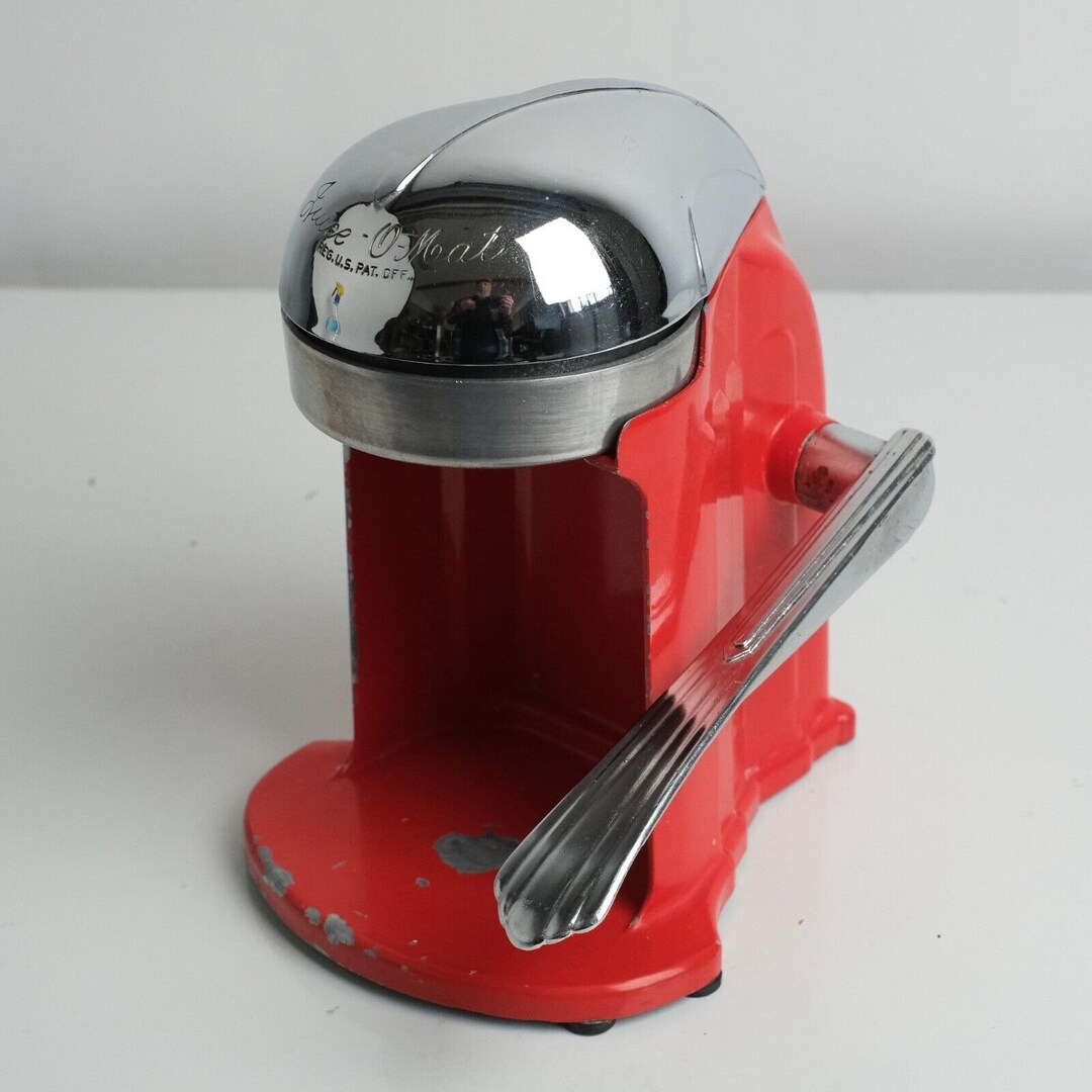 RIVAL JUICEOMAT Tilt Top Hand Crank Metal Juicer 462C Red Complete