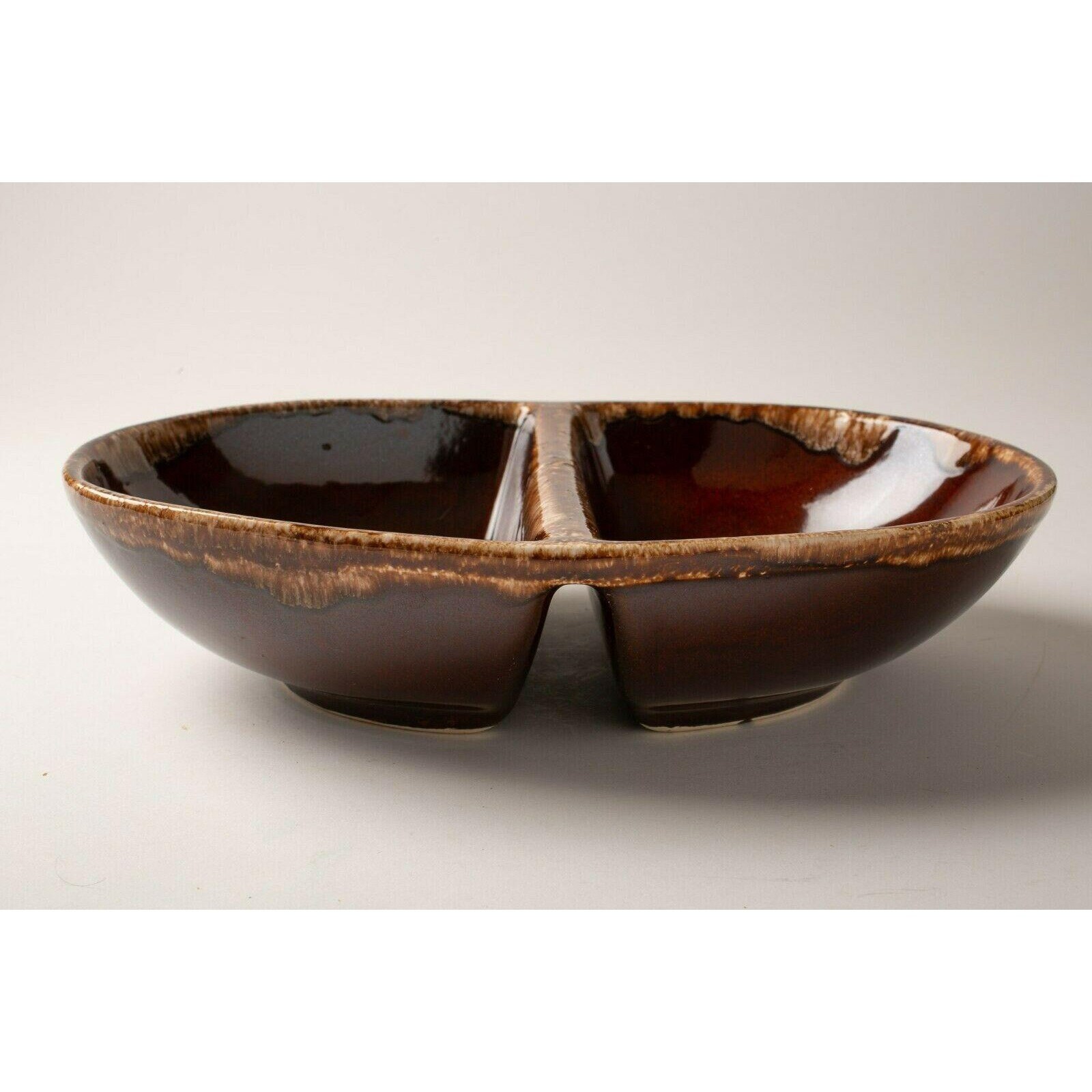 Vintage Kathy Kale Brown Drip Glazed Pottery Divided Serving Dish