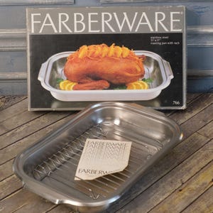 FARBERWARE Stainless Steel Roasting Pan #766 17" X 11" Japan Vintage