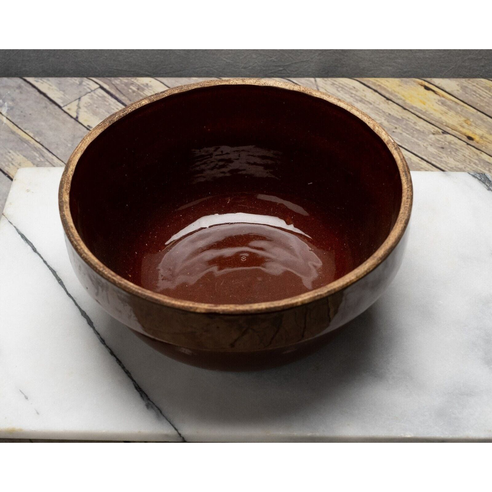 Vintage Stoneware Mixing Bowl Brown Glossy Yellow Ware 10 inches