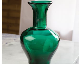Vintage BLENKO Glass Vase #9604 Emerald Green with Sticker 8 inches