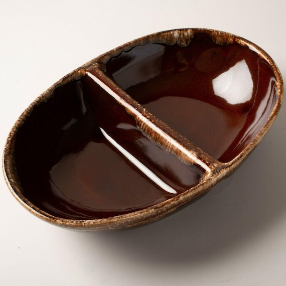 Vintage Kathy Kale Brown Drip Glazed Pottery Divided Serving Etsy
