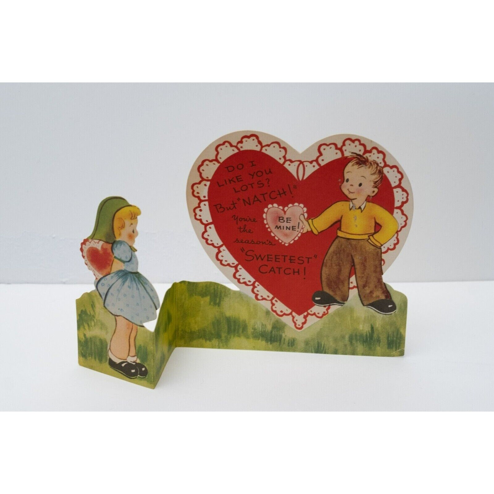 Vintage Valentine Card 1940s Girl Playing Piano Bow In Hair Fold