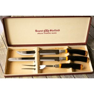 REGENT SHEFFIELD English Stainless Blade Cutlery Set Antler Handles Box-3 Pieces