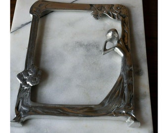 Vintage Art Nouveau Deco Figural Woman Mirror or Picture Frame Silver Tone No Backing