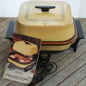 SUNBEAM Crocker Fry Pan Electric Ceramic Crock Insert Harvest Gold Tested Works