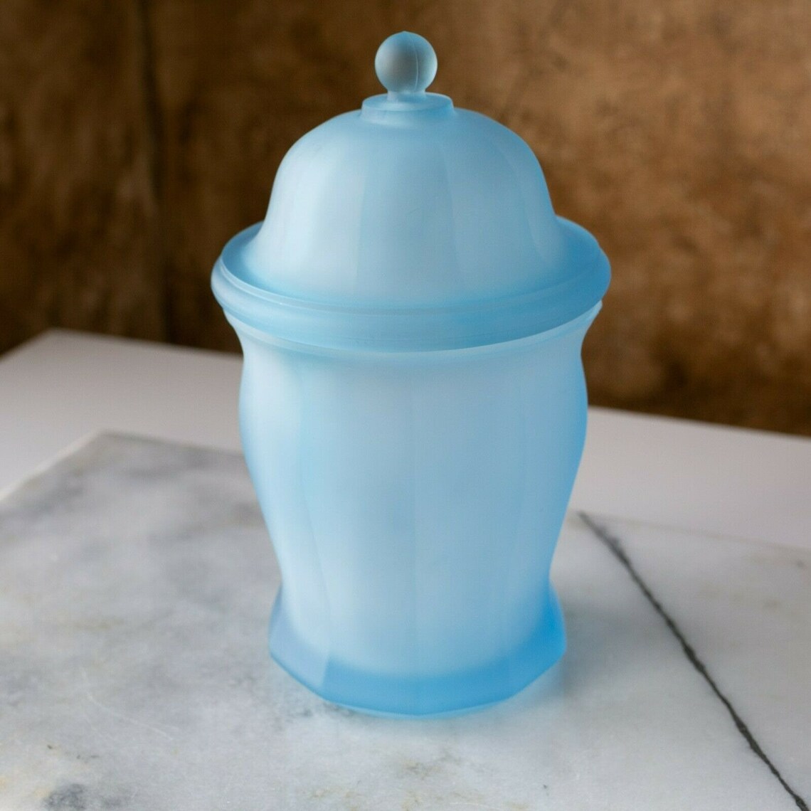 Vintage INDIANA GLASS Satin Frosted Blue Glass Apothecary Jar Etsy