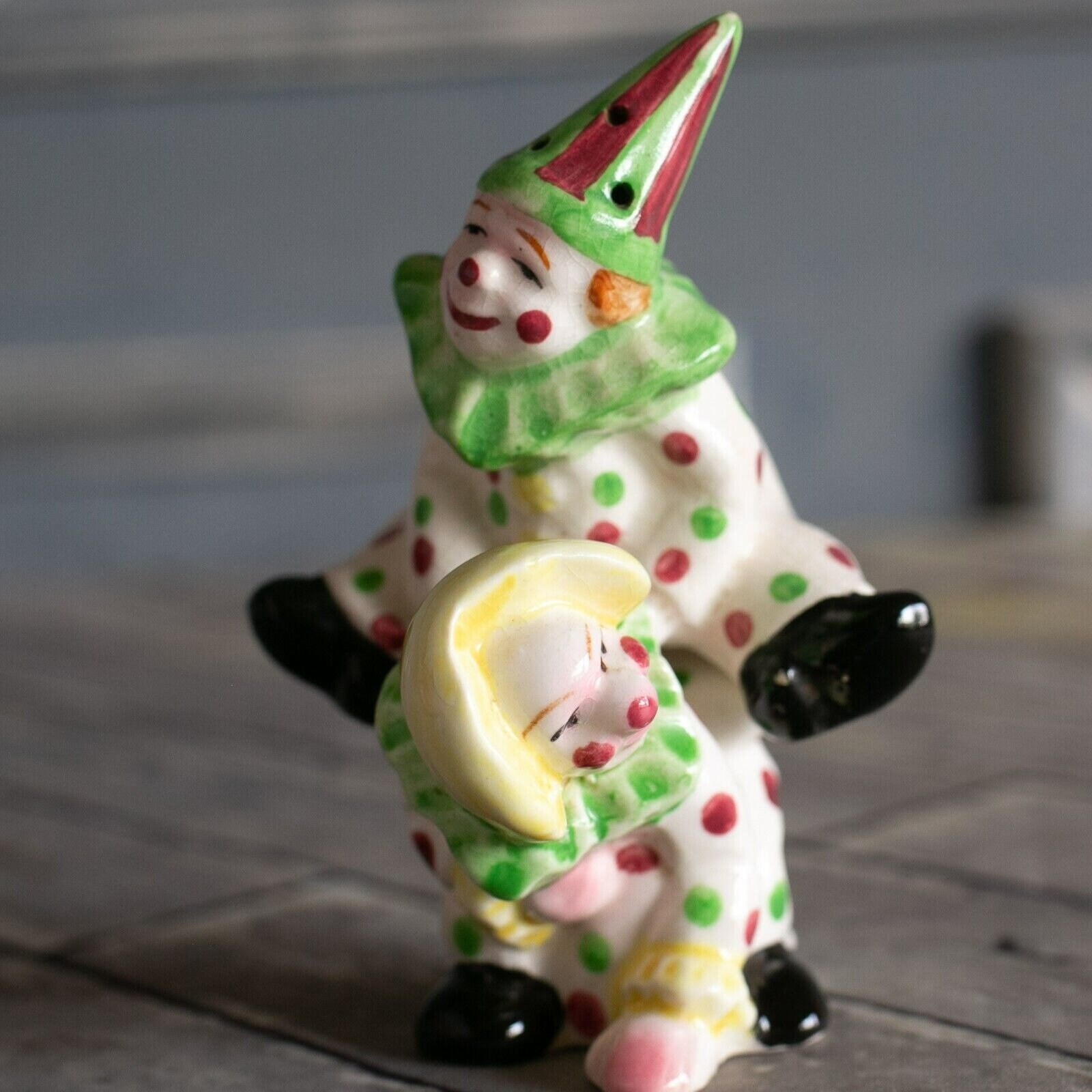 Vintage Tumbling Clowns Circus Stackable Salt & Pepper