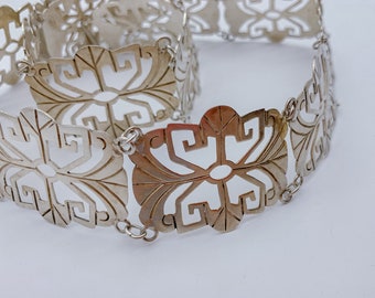 Vintage Mexico Sterling Silver Panel Link Belt Pre-eagle  display picture 1
