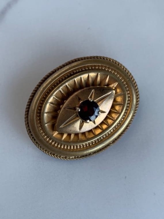 Garnet Gold Fill Victorian Oval Brooch Pin Antiqu… - image 2