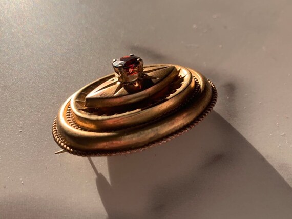 Garnet Gold Fill Victorian Oval Brooch Pin Antiqu… - image 4