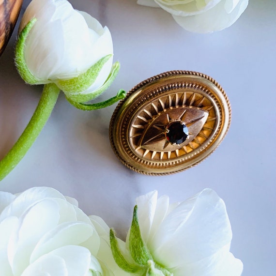 Garnet Gold Fill Victorian Oval Brooch Pin Antiqu… - image 1