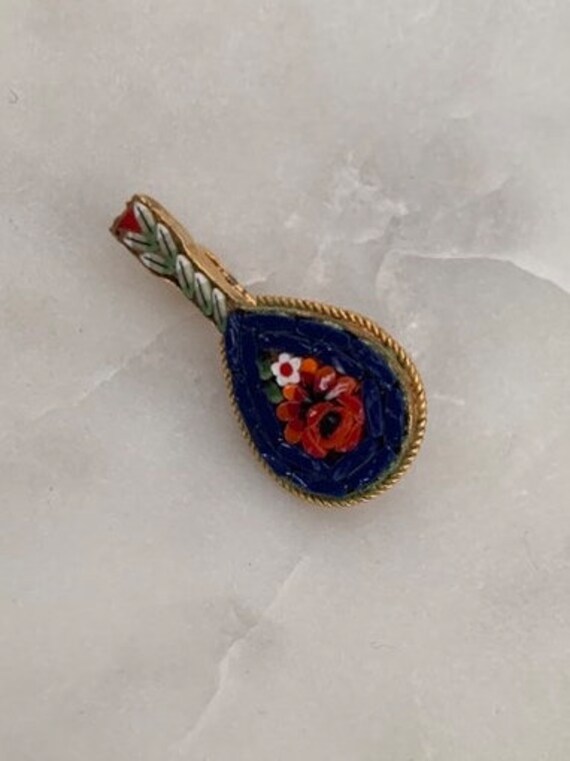 Guitar Micro Mosaic Brooch Dark Royal Blue, Red F… - image 2