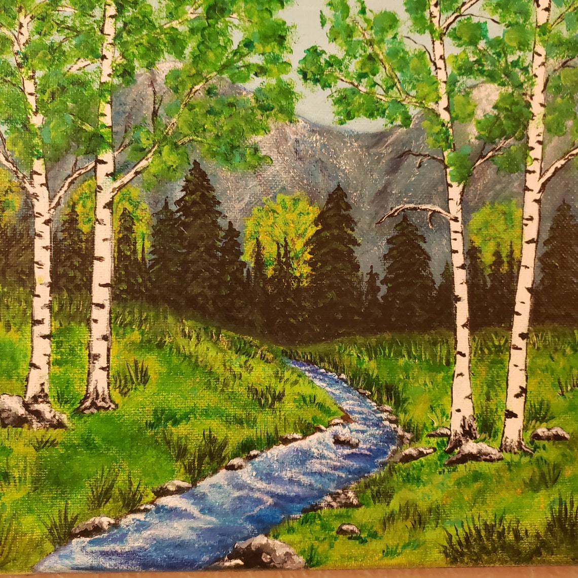 Mountain Meadow Stream & Birch Trees Etsy