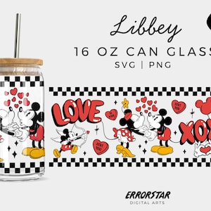 Mickey Minnie Valentine 16 oz. Libbey Glass Can SVG, Valentine's Day Svg, Love Can Glass Wrap Svg, Xoxo Svg, Love Svg