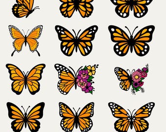 Monarch SVG & PNG Bundle | Butterfly Clipart + Floral Butterfly Designs (Digital Download)
