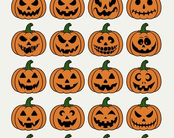 Pumpkin Face SVG & PNG Bundle | Jack O Lantern Faces, Scary Halloween Pumpkin Designs