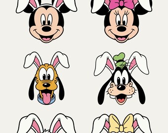 Mickey Minnie Easter SVG & PNG Bundle | Bunny Ears Character Heads Cut Files (Digital Download)