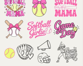 Softball Svg & Png Bundle | Girlie text, Game Day designs, bats, gloves, helmets
