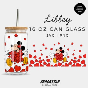 Micky-Maus-Liebe 16 oz. Libbey Glass Can SVG, Valentinstag svg, Love Can Glass Wrap svg, Xoxo svg, Liebe svg
