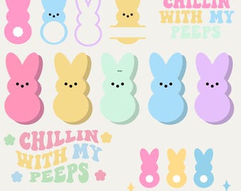 Chillin With My Peeps SVG & PNG Bundle | Bunny with Outline, Split Monogram (Digital Download)