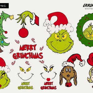 Pacchetto SVG Grinch, Clipart di Natale di Merry Grinchmas, File digitali Grinch divertenti, Decorazioni natalizie SVG, Download istantaneo SVG