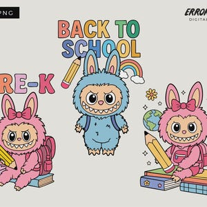 Labubu Back to School SVG Bundle | Cute Pre-K & Kindergarten SVG | Labubu Bunny svg for Cricut | PNG Clipart for Kids Crafts