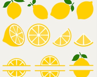 Lemon SVG Bundle | Citrus Fruit Monogram, Lemon Slice PNG Clipart Files