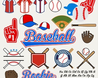Baseball SVG & PNG Bundle | Jersey, Cap, Mitten, Player Silhouettes and Font with Letters