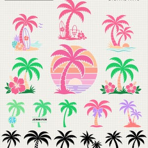 Tropisk palmträd SVG & PNG-paket | Sommarstrand Clipart och monogramklippfiler