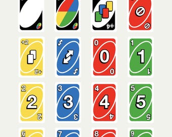 Color Card Game SVG & PNG Bundle | Numbers, Reverse, Skip, Draw Two and Wild Cards