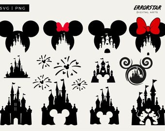 Mickey Mouse Castle SVG Bundle, Minnie Head, Fireworks (Digital Download)
