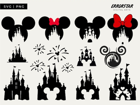 Mickey Mouse Castle SVG Bundle, Minnie Head, Fireworks (Digital Download)