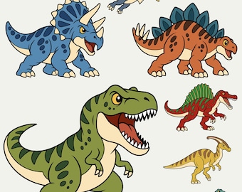 Dinosaur SVG & PNG Bundle | T Rex, Triceratops, Stegosaurus, Spinosaurus and Pterodactyl